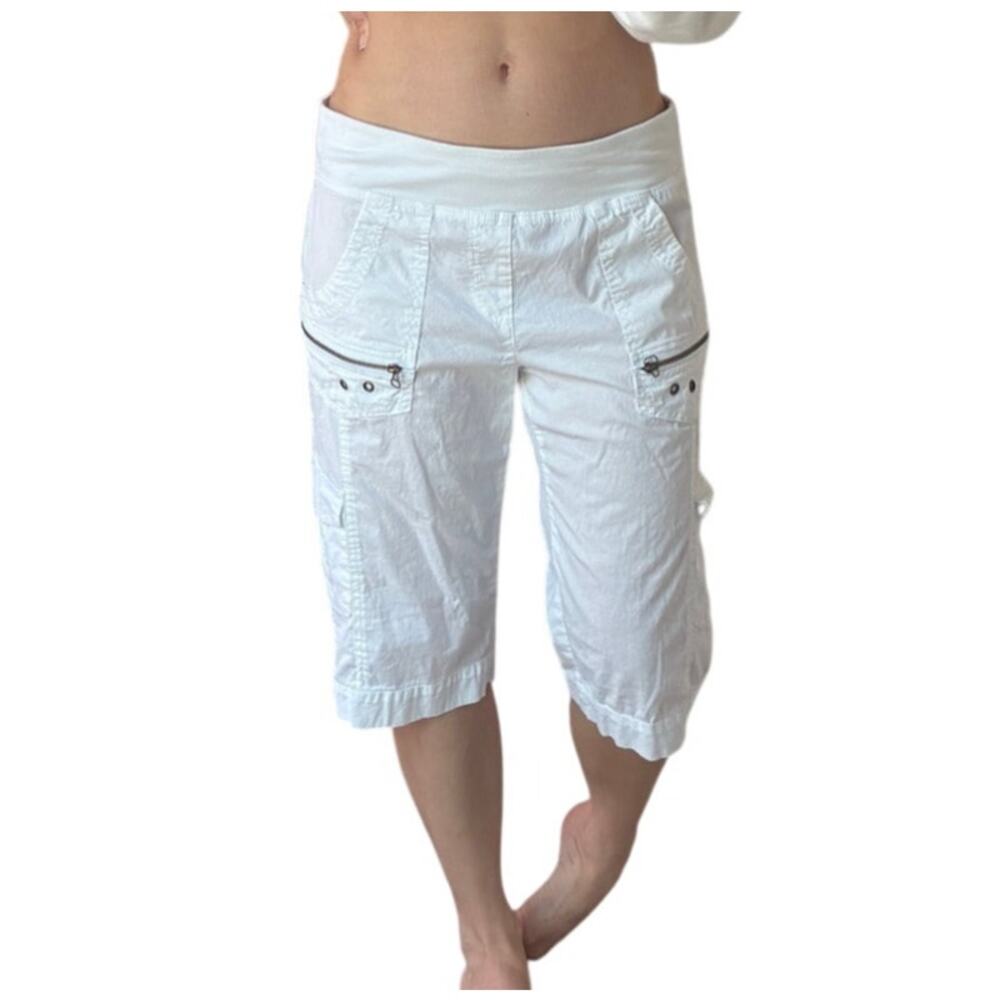 Vintage Y2k White Cargo Bermuda Mid-rise Shorts Size S